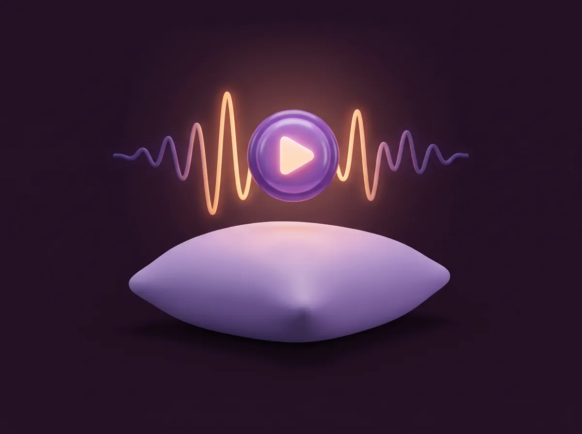 A play button with sound waves above a pillow